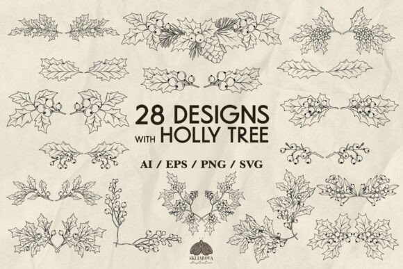 Holly Tree Leaves Decorative Designs SVG: Graphics & Illustrations