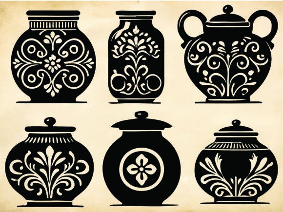 Vintage Decorative Jars SVG Bundle: Graphics & Illustrations
