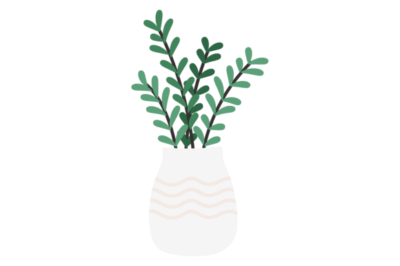 White Vase with Decorative Greenery Graphics